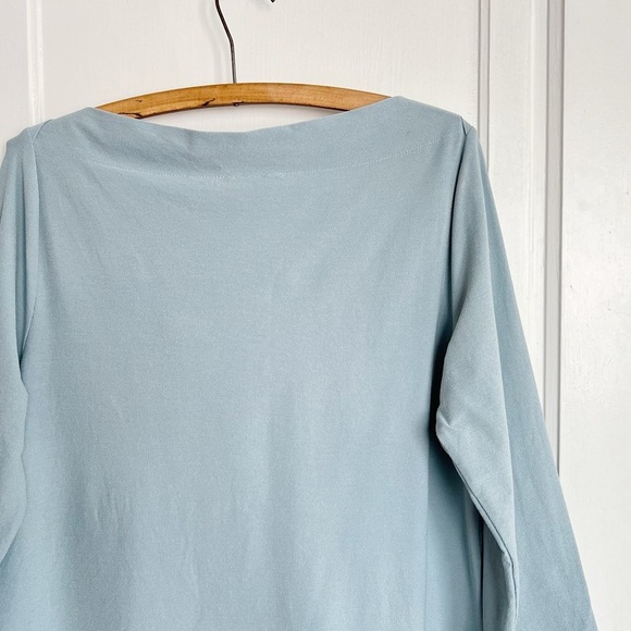 Eileen Fisher • Washable Stretch Crepe Shift Dress boat neck aqua blue - Picture 9 of 10